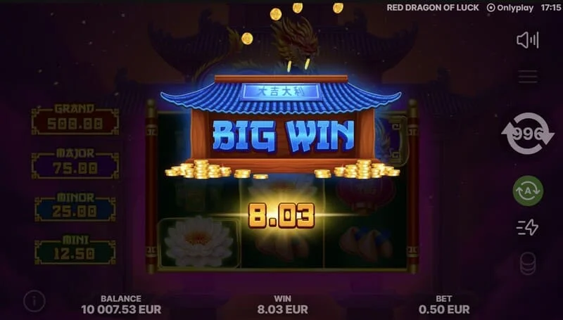Red Dragon of Luck - skrini kuu yenye gridi ya 3x3 na joka jekundu